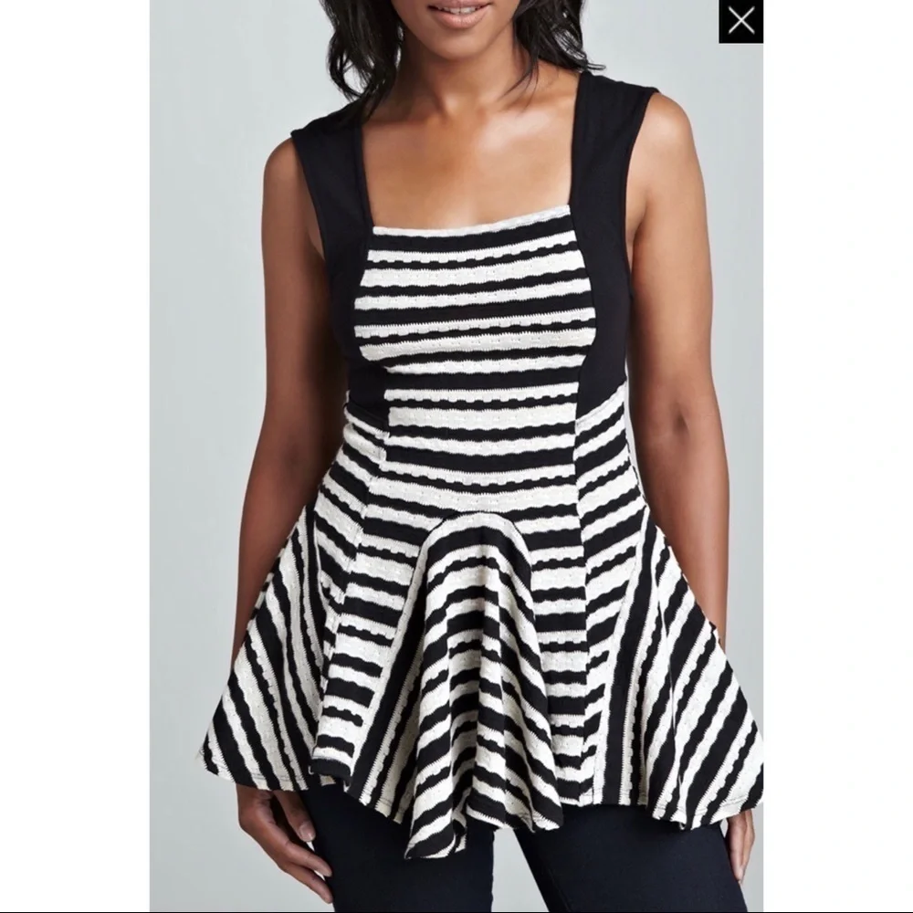 FREE PEOPLE Sedwick Striped Peplum Top Size S - Picture 2 of 6